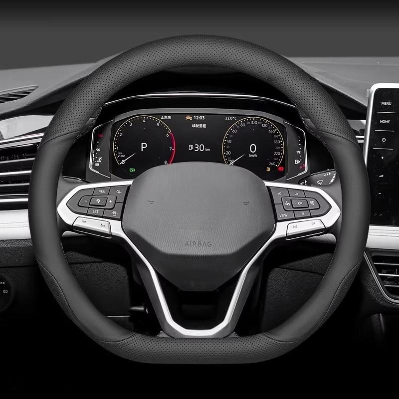 For VW Volkswagen Taos Tayron D Type Steering Wheel Cover Leather Ultra-thin Anti-slip Car Handle Covers Interior Accessories