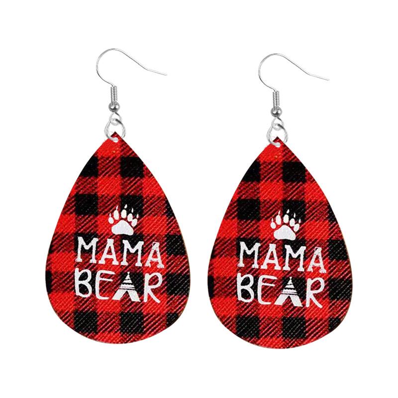 American Christmas Red Plaid Double-Sided Leather Footprint Earrings Available.
