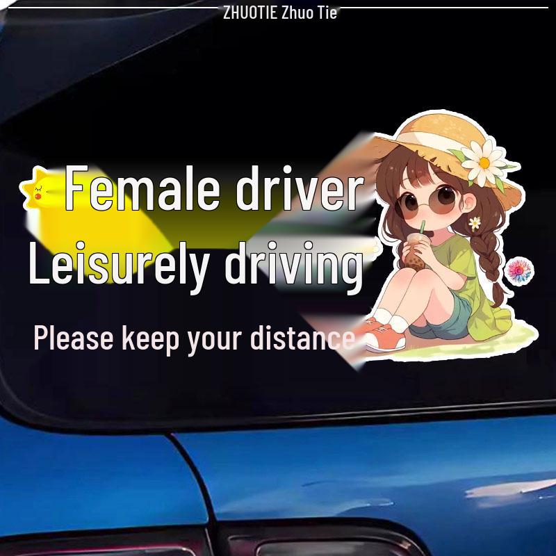 Female Driver Caution: Please Keep Distance – Rear Window Car Sticker