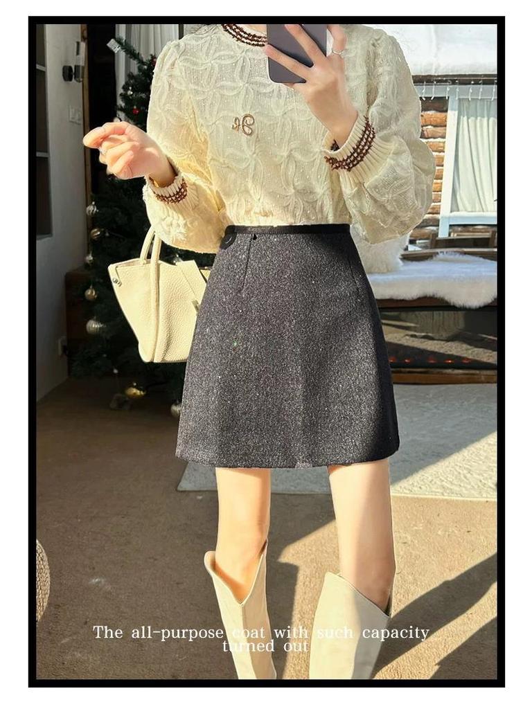 Korean Style Woolen Sparkling Skirt for Women — Autumn/Winter Petite Short Skirt