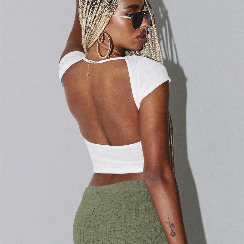 Dámské letní outfity bez zad Streetwear Trička s krátkým rukávem Slim Fit s krátkým rukávem a střihem Top dva způsoby nošení XS-L