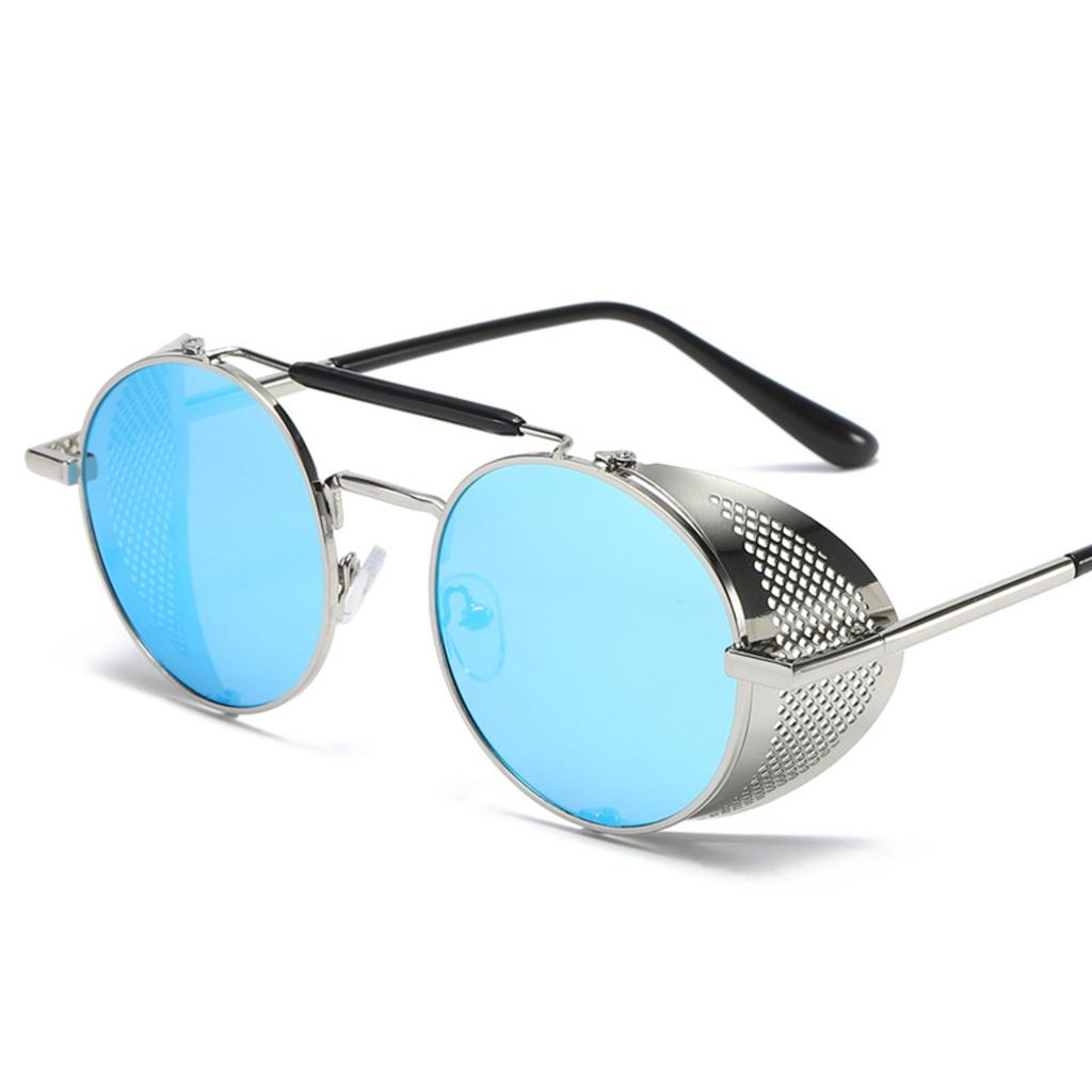 Men's Round Frame Sunglasses Metal Frame Side Shield Steampunk Style Retro Eyewear UV Protection Lightweight Design