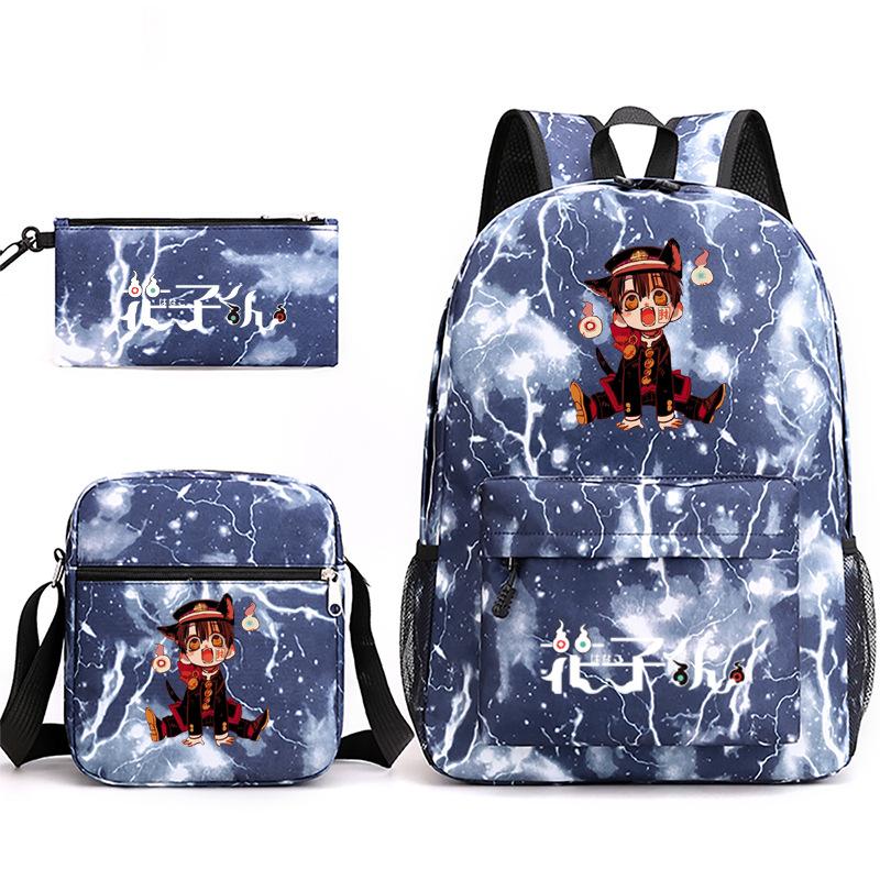 3 Piece School Backpack Set for Students Large Capacity Oxford Cloth Schoolbag with Shoulder Strap and Pencil Case