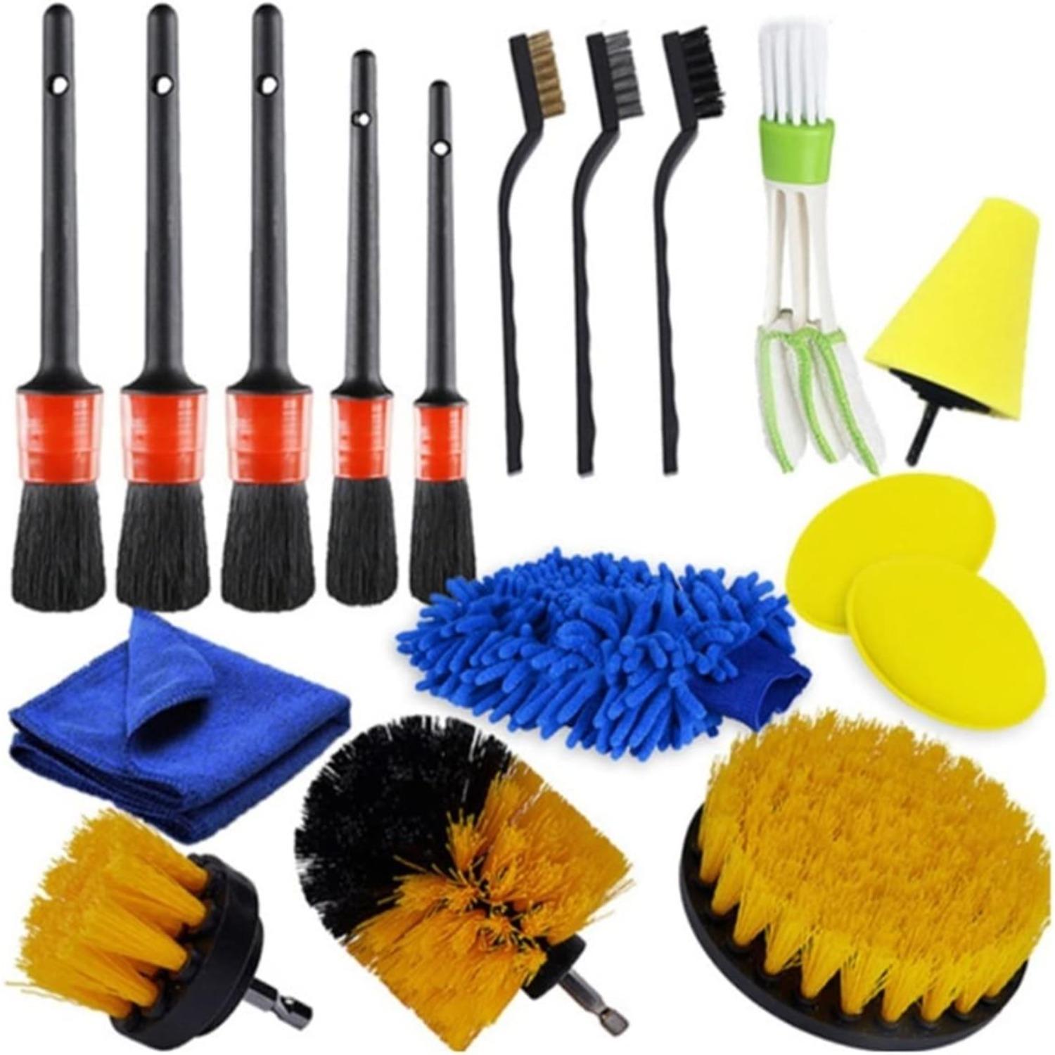 17PCS Car Duster Brushes Set, Auto Duster Drill Brush, Detailing Brush, Metal Brush, Sponge, Towel, Car Duster Interior Exterior Dusting Tools разноцветный