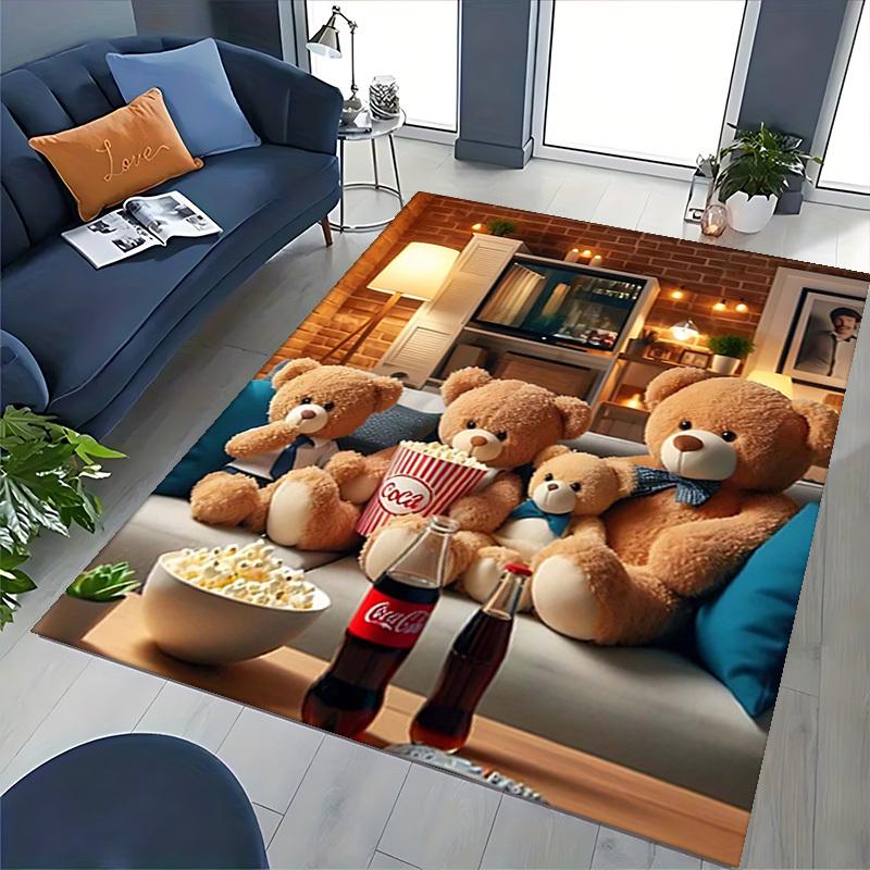 1pc Teddy Bear Coca-Cola Chair Mat - Anime Cartoon Design Office Chair Pad with Non-Slip Carpet for Home Decor, Living Room, Bedroom, Game Room, and D