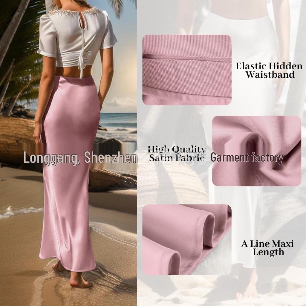 Elegant High-Waist Silky Acetate Fishtail Skirt for Spring and Summer