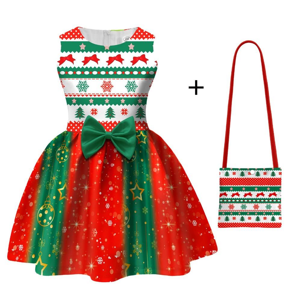 

Детское платье для девочек с мультяшным принтом Санта-Клауса, рождественской елки, лося, снежинки, с бантом, без рукавов, повседневное 150cm