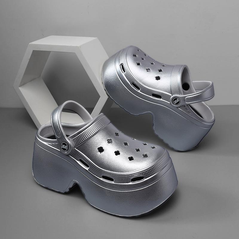 Silver Color Platform Slippers For Women Summer High Heel Shoes Thick Sole DIY Dog Girls Beach Slides Fashion Street Sandals