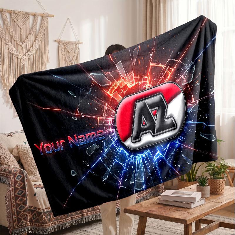 AZ Alkmaar Personalized Fleece Blanket With Football Logo, Custom Name Text Soft Warm Home Throw Blanket