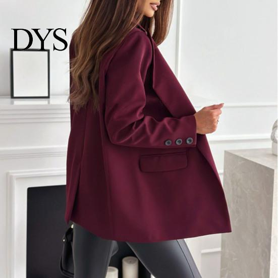 Suit Coat Women Lapel Long Sleeve Flap Pockets Business Casual Jacket Button Decor Slim Fit Solid Color Formal