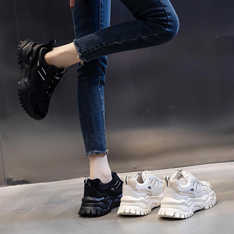 Dad shoes spring 2025 new thick sole heightening comfortable casual sports women's shoes versatile running leather women's shoes