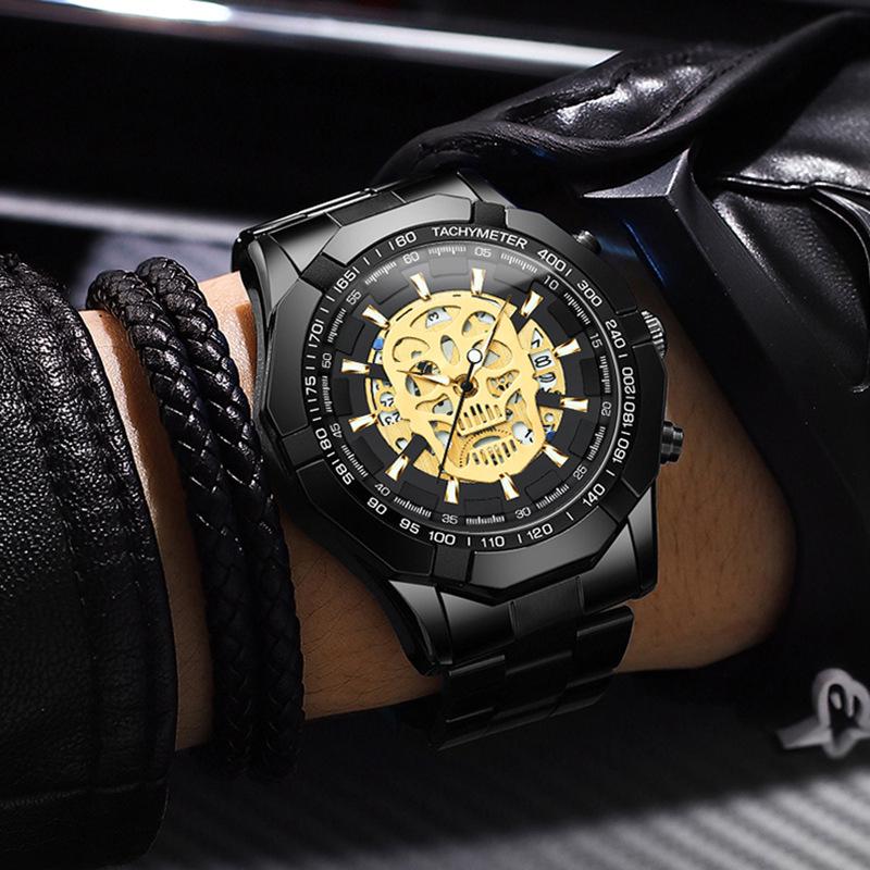 BINBOND Men's Luminous Skull Skeleton Watch