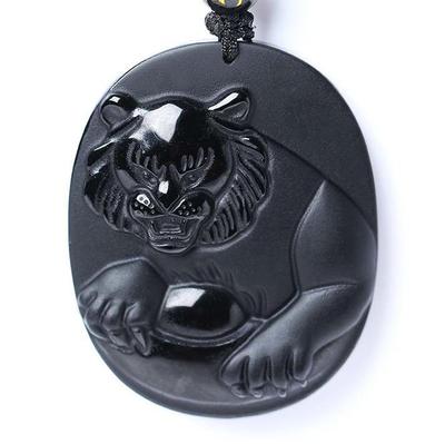 Zodiac Animal Pendant Necklace (Tiger) Made from Natural Obsidian Power Stone, Bella Jade