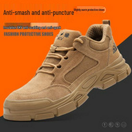 Thunderbolt Shield Low-Top Cowhide Safety Shoes: Anti-Smash, Anti-Puncture, Insulated, Wear-Resistant Rubber Outsole.