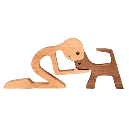 Dog Wooden Sculpture Pet Memorial Gift Dog And Man Woman Statue Home Decor Puppy