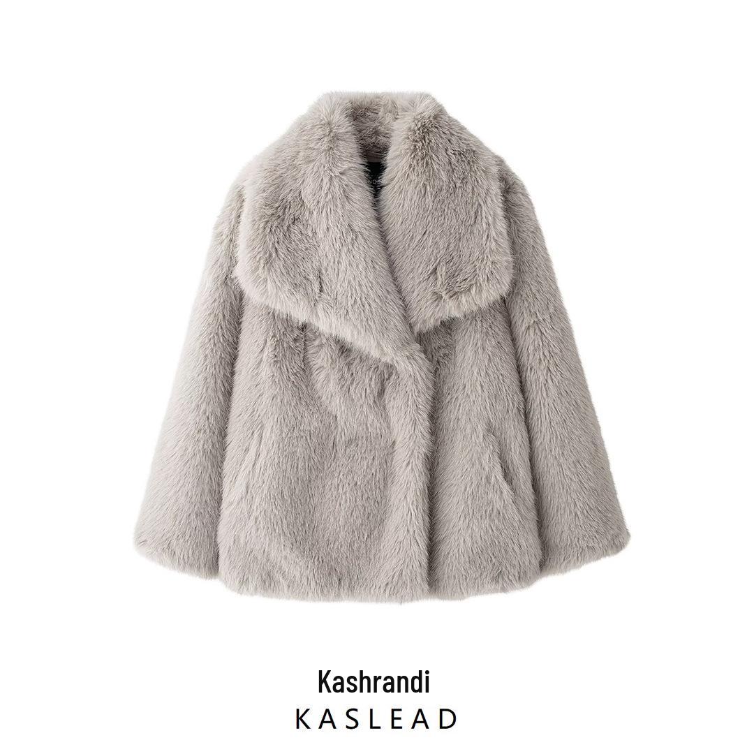 

2024 Fall Women s European & American Style Faux Fur Overcoat Jacket Extra Small
