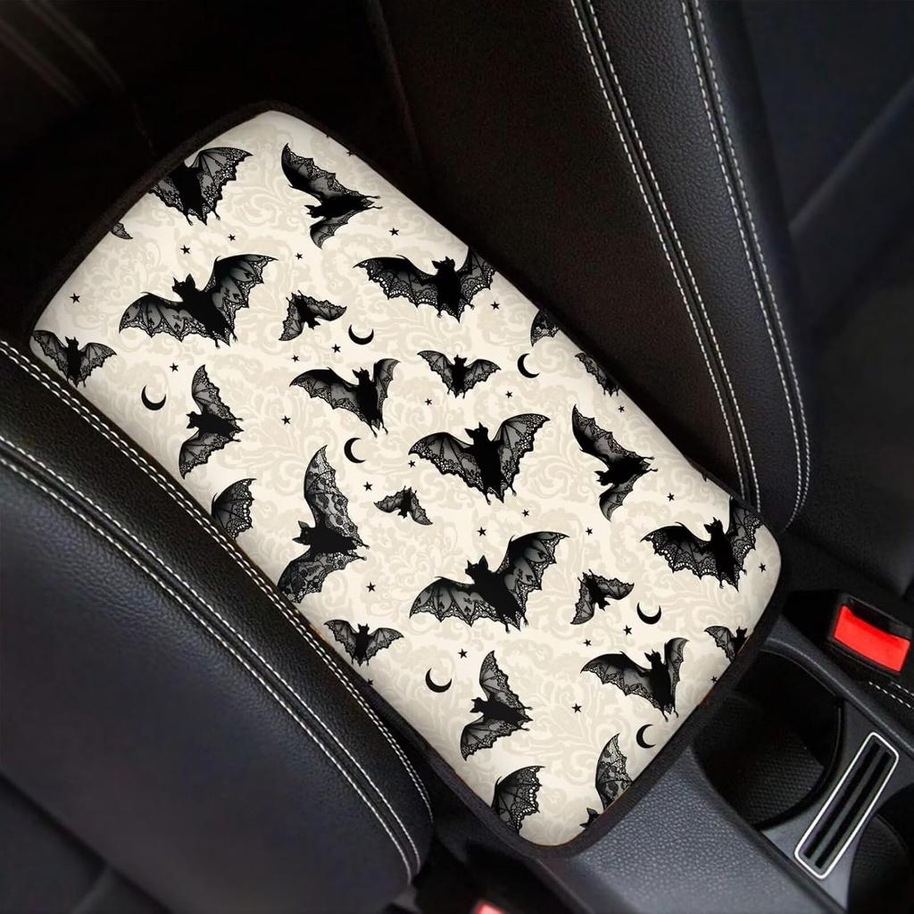 Dreaweet Stylish Spider Web Printed Black Car Center Console Armrest Cushion Cover Pad Soft Car Armrest Seat Box Cover Protector Auto Car Interior