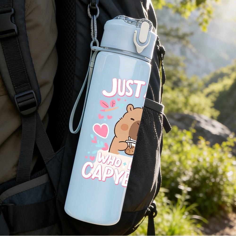 1PC Just A Girl Who Loves Her Mama Heart Print 750ml Color Plastic Sports Water Bottle Leakproof Flip Straw Lid Suitable for Sports Office Home Use
