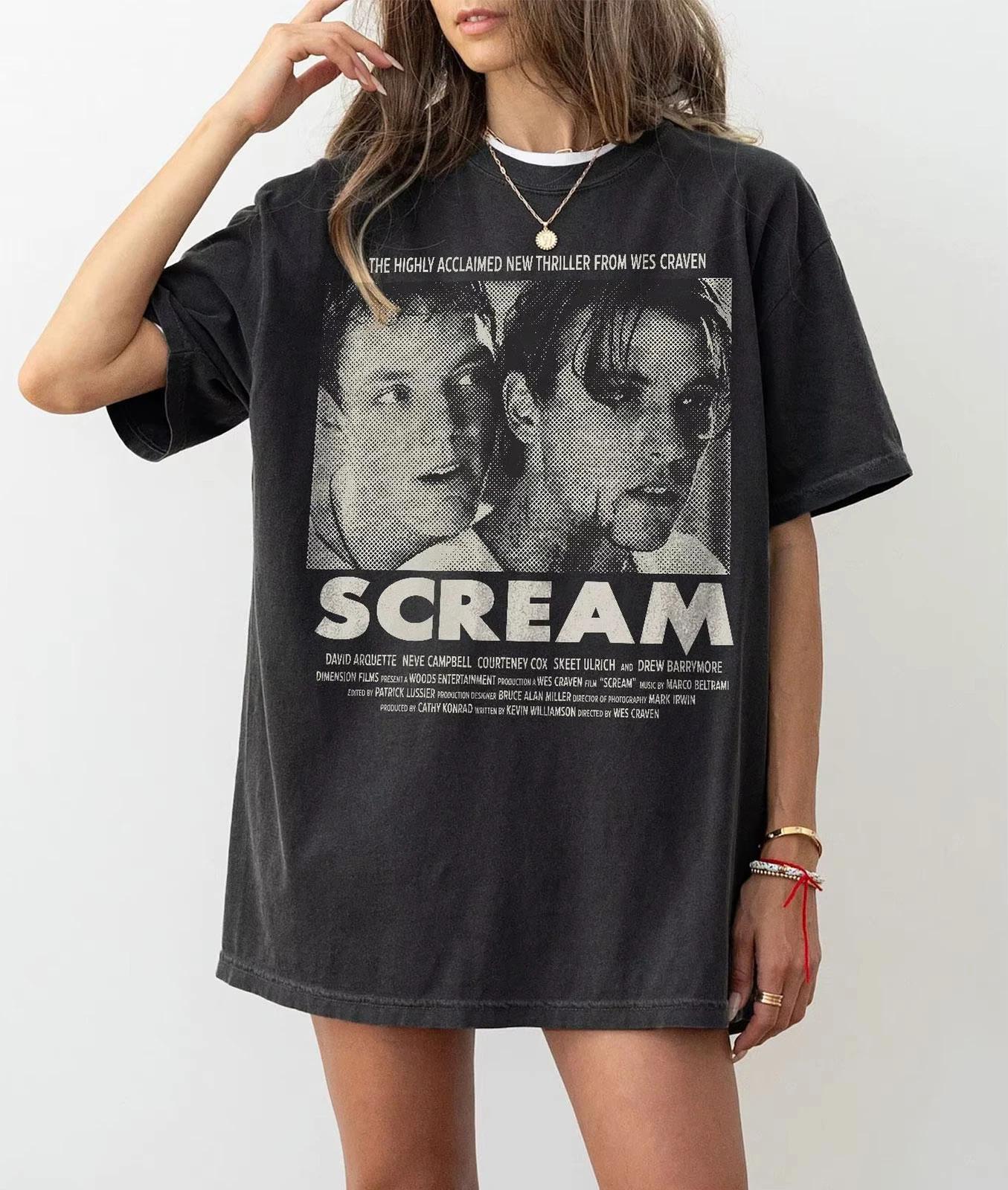 Scream Shirt S-3XL Womens Black Cotton Horror Movie Graphic Tee Y2K M