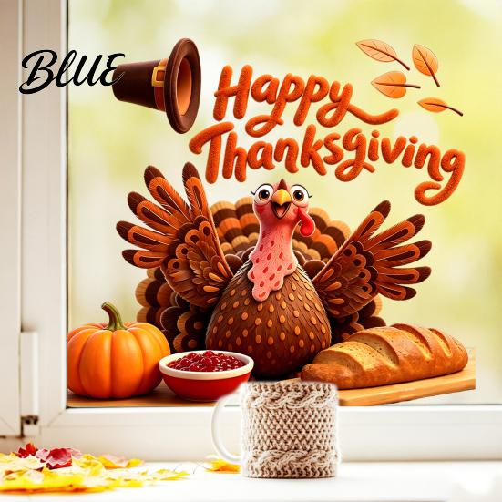 Creative Holiday Gift Autumn Thanksgiving Turkey Window Static Sticker Decorative Removable PVC Decals Theme Scene Setter Harvest Wall Clings