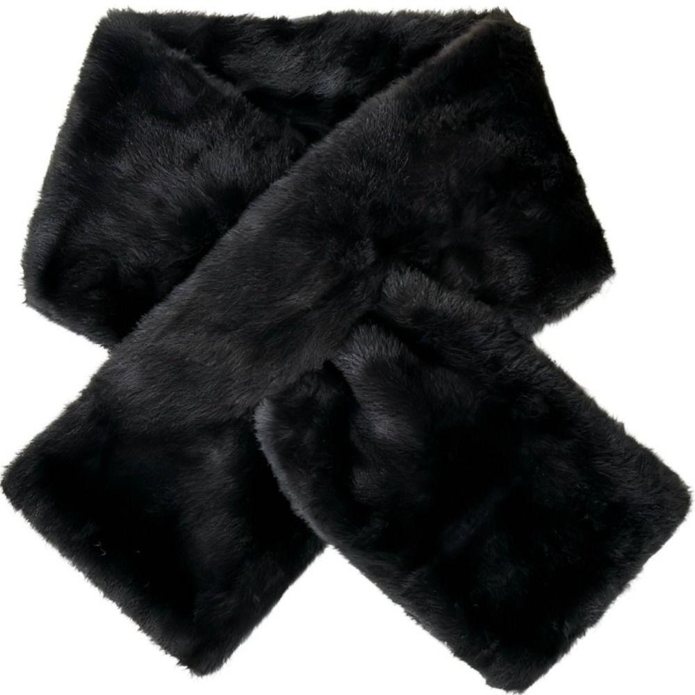 Soft Cross Scarf Solid Color Neck Warmer All‑match Plush Scarf Autumn Winter