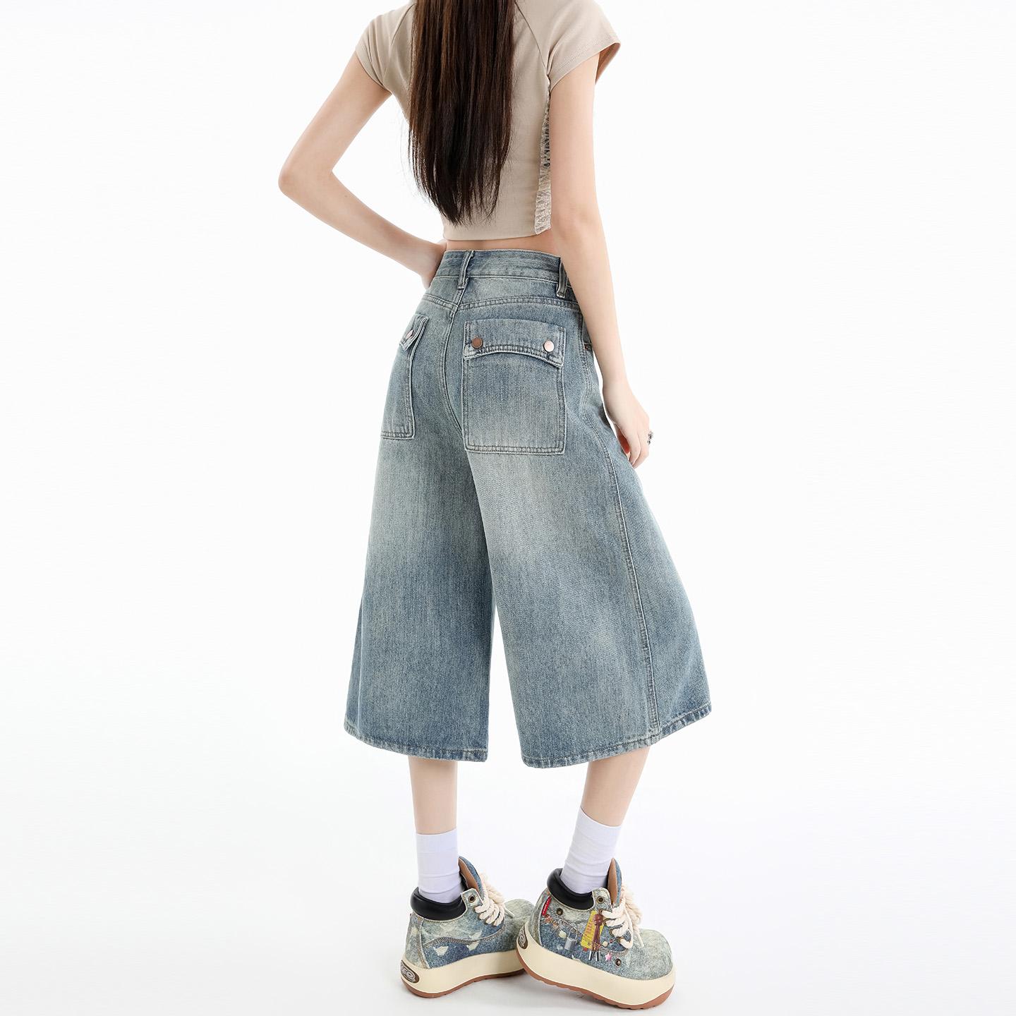 Loose Seven Quarter Jeans For Women In Summer, Loose Wide Leg Straight Leg Mid Length Pants For Women 2XL