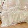 3pcs White Bedding set ruffles Duvet Cover Set (1*Duvet Cover + 2*Pillowcase, Without Core)for bedroom guest room