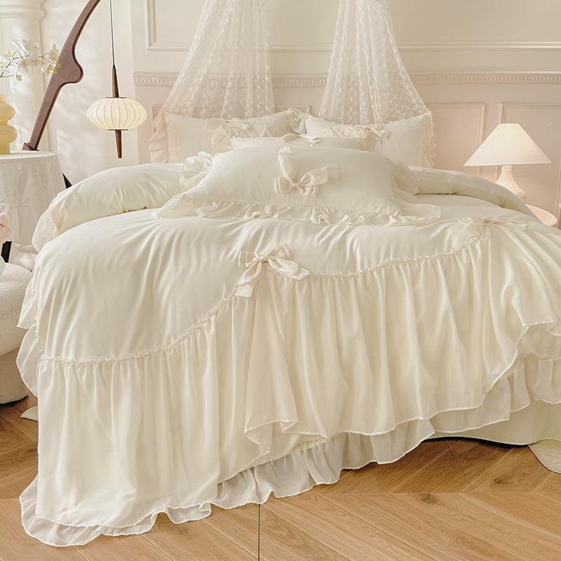 3pcs White Bedding Set Ruffles Duvet Cover Set (1*Duvet Cover + 2*Pillowcase, Without Core)for Bedroom Guest Room