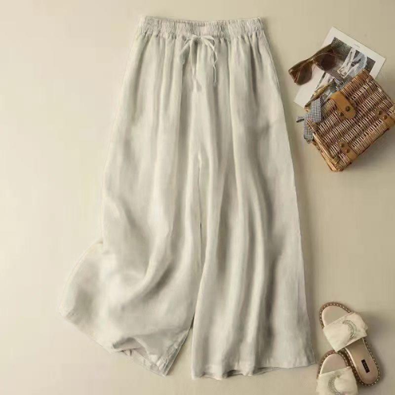 Women Spring Summer Chinese Style Cotton Linen Wide Leg Pants Retro Draped Loose Slim Casual Trousers