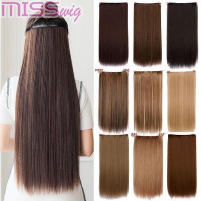 Long Straight Clip In One Piece Synthetic High Temperature Synthetic 5 Clips Hair Pieces