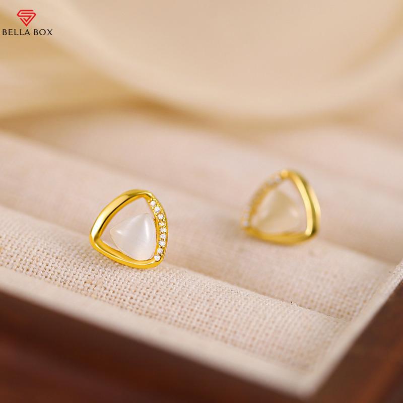 BELLA BOX S925 Sterling Silver Needle, Exquisite And High-end, Niche Design, Cat's Eye Stone Ear Stud, Geometric Style Earrings