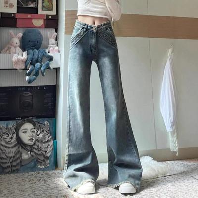 Vintage Raw Edge Micro Flare Jeans Women Summer Slim Covering Flesh Skinny Hundred Flare Pants Retro Street Style Baggy Long Jeans for Ladies