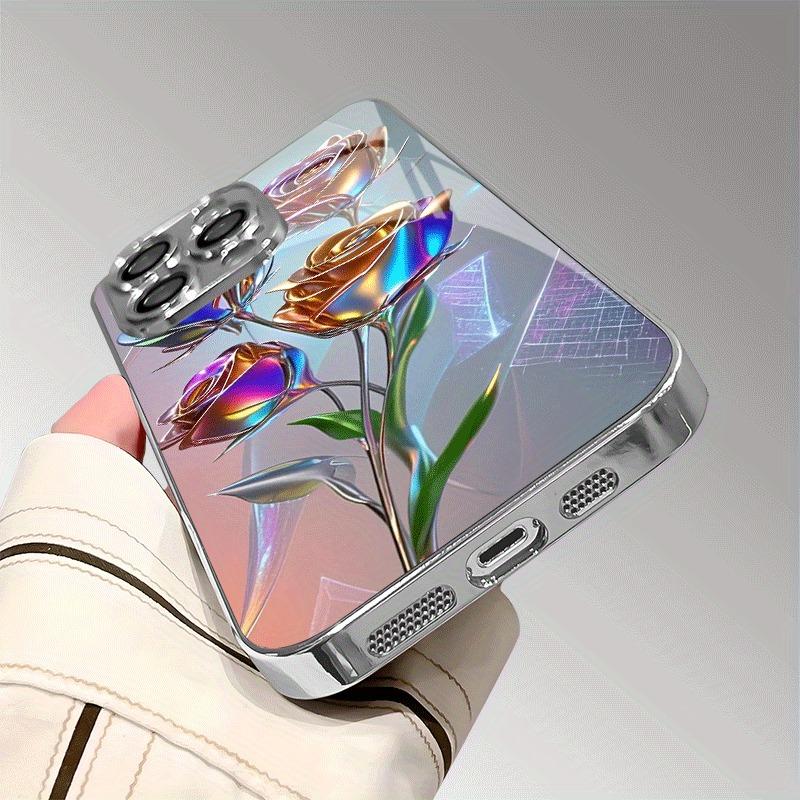 Colorful Art Tulip Pattern Electroplated Glass TPU Phone Case For iPhone 17 16 Pro Max 15 Pro 14 Plus 13 12 11 17 Air 16E Cover
