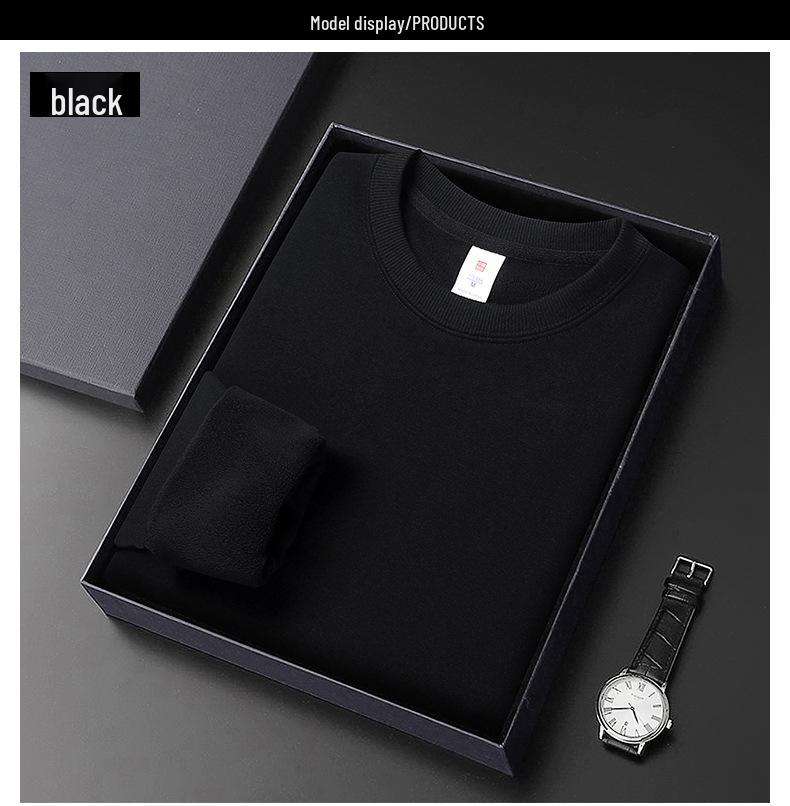 Herren Schwergewicht Baumwoll Hoodie 420g: Winter Einfarbige, Lockere Drop-Shoulder, Rundhals, Mit Samt gefütterte, Langarm Basisschicht