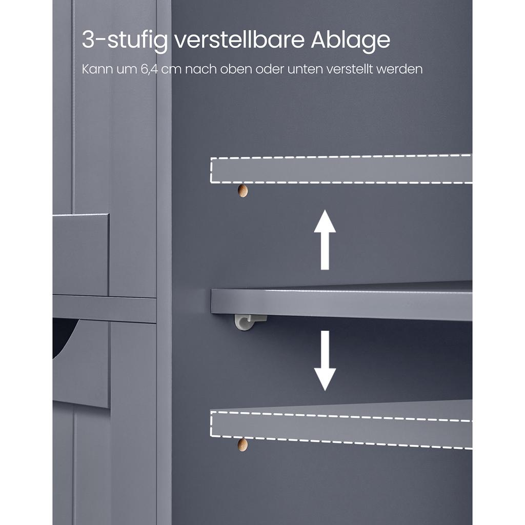 VASAGLE Bathroom Floor Storage Cabinet, Bathroom Storage Unit with 4 Drawers, Bathroom Cabinet Freestanding, with 1 Door, Adjustable Shelf