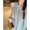 Women's New Summer Style Light Blue Halterneck Off-shoulder Sleeveless Vest Loose Casual Top