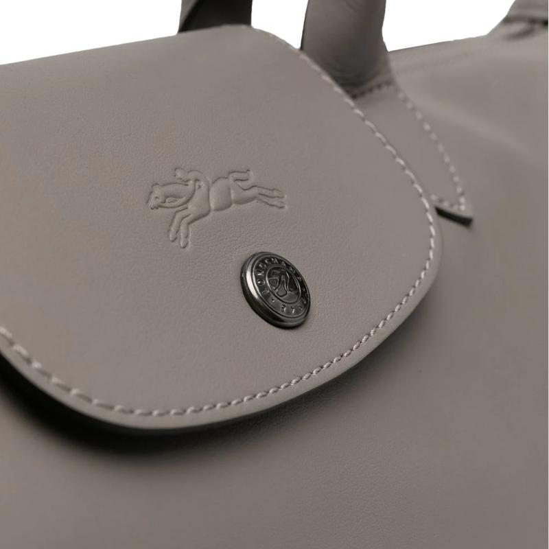 Longchamp Le Pliage Minimalist Elegant Snap Button Zipper Closure Leather Shoulder Crossbody Tote Bag Large Women Handbags Gray 10201987P55