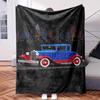 An Old Car Driving Through The City At Night - Themed Blanket - Comfortable Flannel Fabric Hypoallergenic Suitable for All Seasons