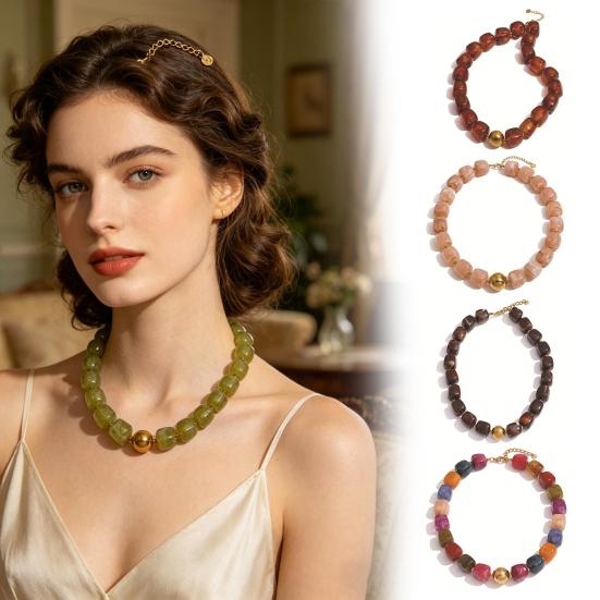 Gargantilha Colorida de Contas Colar de Contas de Resina Colar Chunky Boho para Mulheres Joias de Férias na Praia de Verão