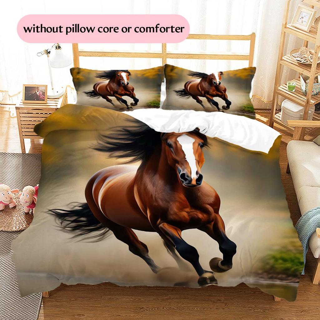 1PC Horse Bedding Quilt Set Quilt Cover Pillowcase Home Decoration Birthday Gift (1 * duvet cover + 2 * pillowcase, without core)