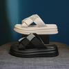 Fashion one-word slippers 2025 summer new muffin thick bottom soft bottom with skirt wear thin beach slippers women