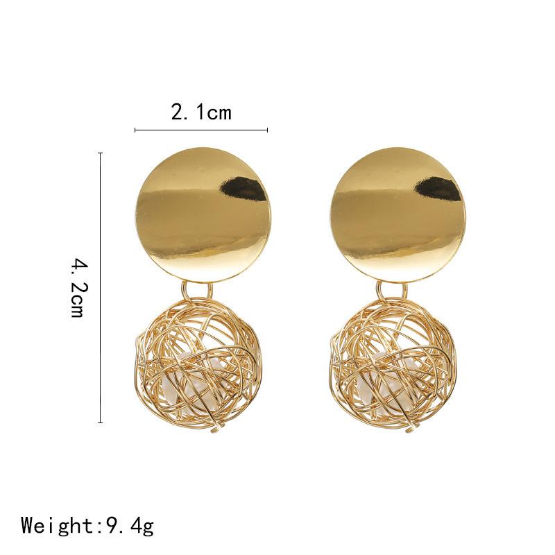 European and American style geometric hot-selling earrings brushed individuality simple weaving ball pearl stud earrings women