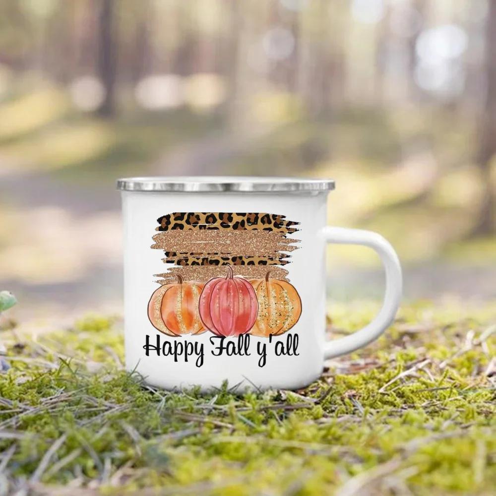 Take Me To The Pumpkin Patch Printed Enamel Mugs Coffee Cups Thanksgiving Party Juice Mug Cocoa  Handle Cup Fall  Holiday Gifts