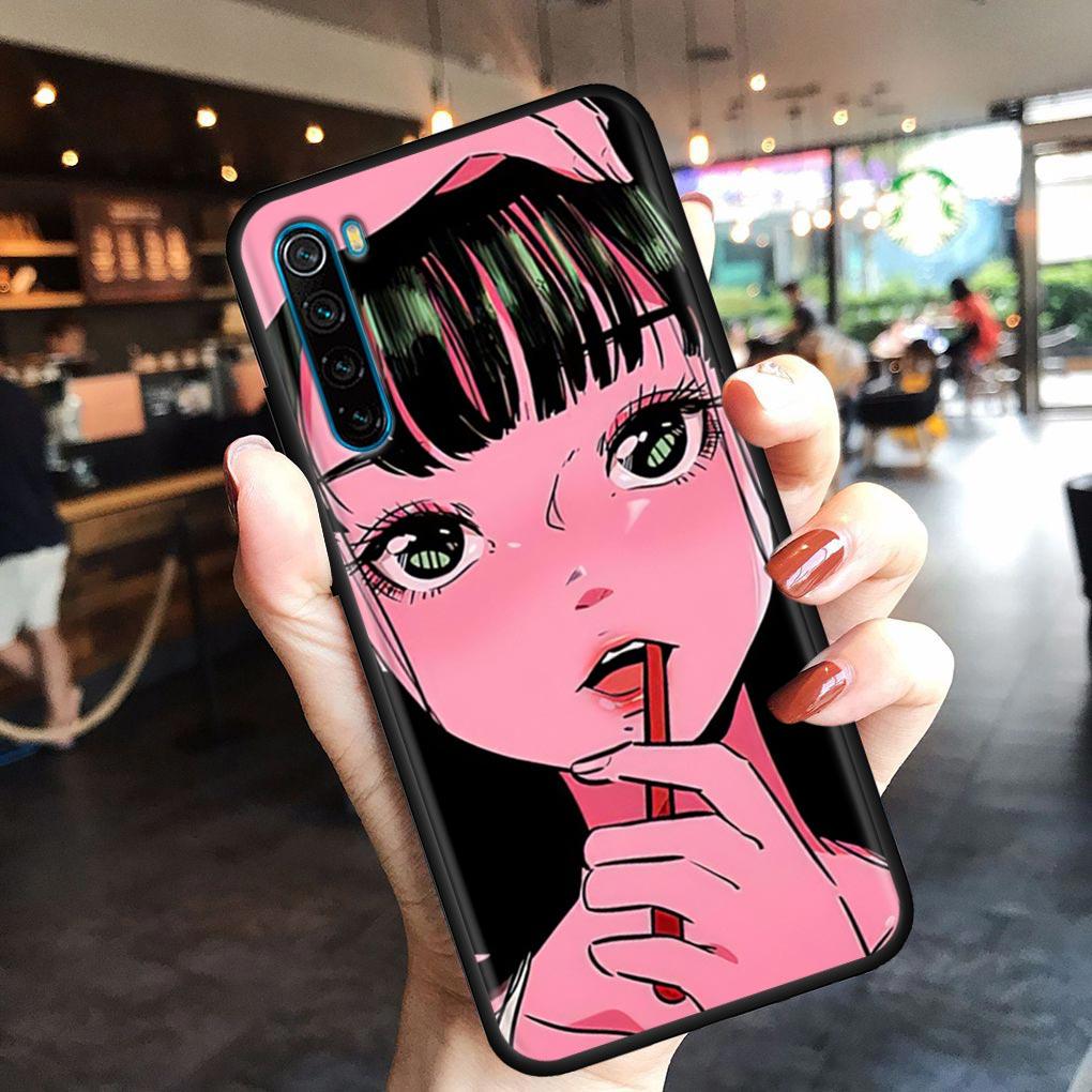 Super Cute Girl Anime Mobile Phone Shell for Redmi Note 10 11 11S 11E 7 8 8T 9 9S 9T Pro Plus 4G 5G Black Soft Case Cover Fundas