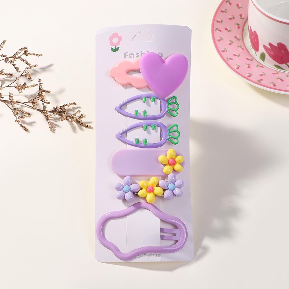 6Pcs Cartoon Colorful Hair Clips Girls Cute Flower Heart Hairpins Baby Hairclip Barrettes Hairpin Headwear Kids Hair Accessories