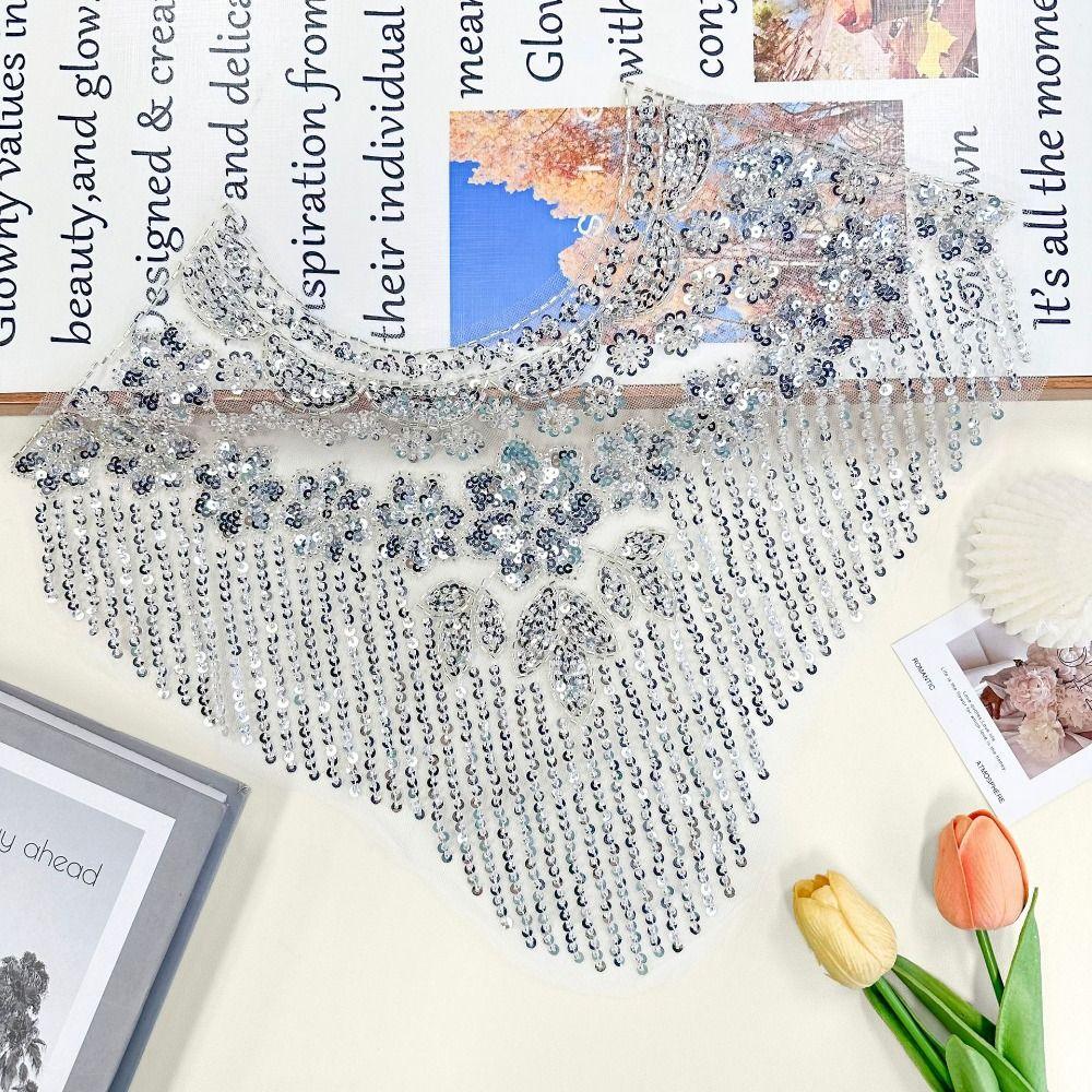Embroidery Lace Mesh Front Chest Bead Embroidery Removable DIY Decoration Frontal Rhinestone Applique Heavy Duty