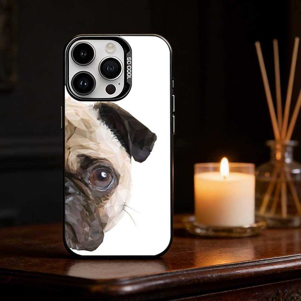 Pug Dog Funny Cartoon Phone Case For iPhone 17 16 15 14 13 12 11 Pro Max Plus Silver Matte Black Cover