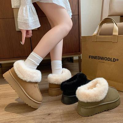 Bottes de neige duveteuses basses pour femmes hiver nouveau à semelles épaisses antidérapantes chaussures pain empilées et épaissies chaussures en coton chaud