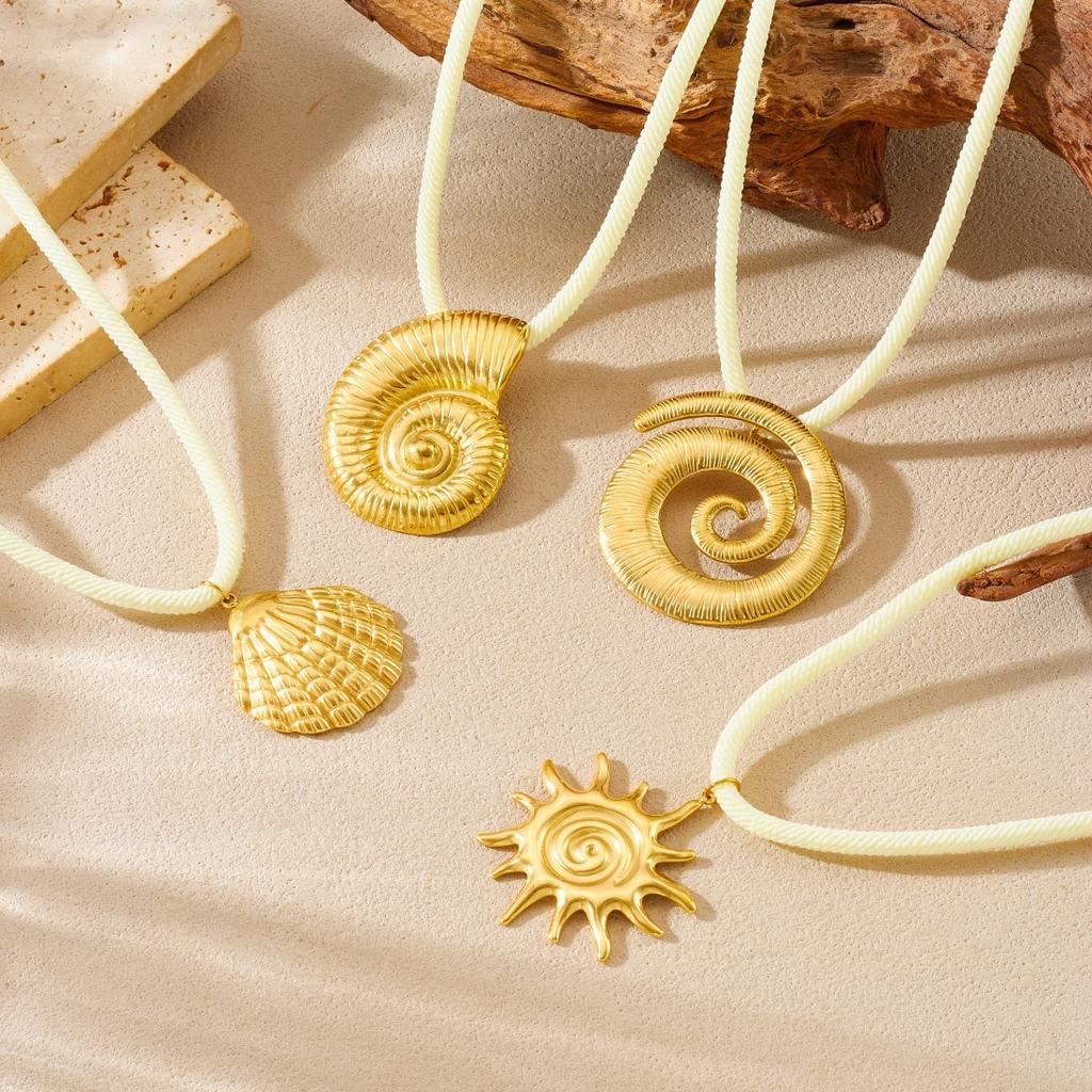 DIEYURO 316L Stainless Steel Golden Shell Conch Sun Ocean Pendant Necklace Lady New Trend Waterproof Rope Chain Jewelry