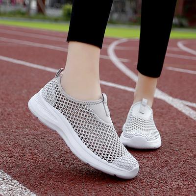 Zapatos de mujer cómodos de malla coreana, zapatillas deportivas transpirables y huecas para caminar, zapatos planos informales de color liso para mujer